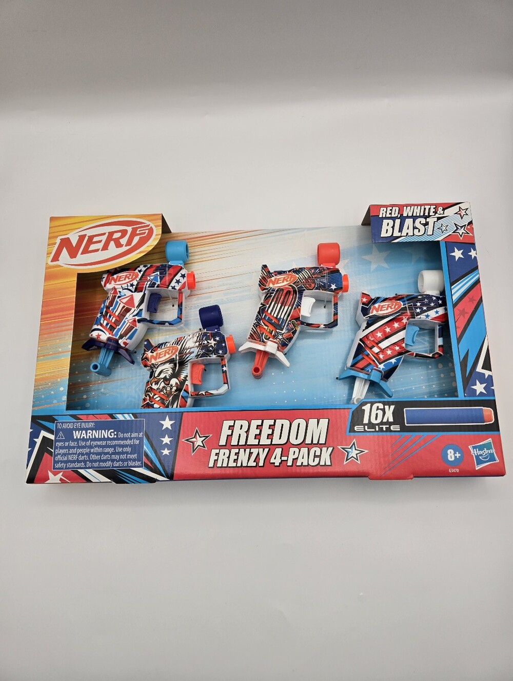 NEW Nerf Freedom Frenzy 4-Pack Red White & Blast Elite Dart Blasters Hasbro Toy